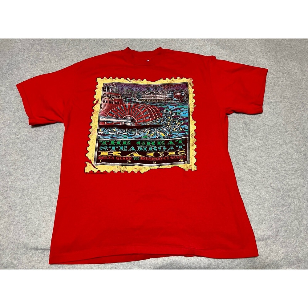 Hanes Beefy T-shirt Men Large Red Single Stitch Steamboat Race 90's Y2K